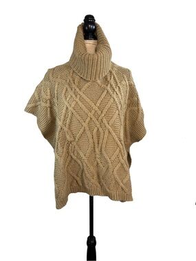 NEW! Liz Claiborne Turtleneck Cable Knit Poncho Sweater - Camel